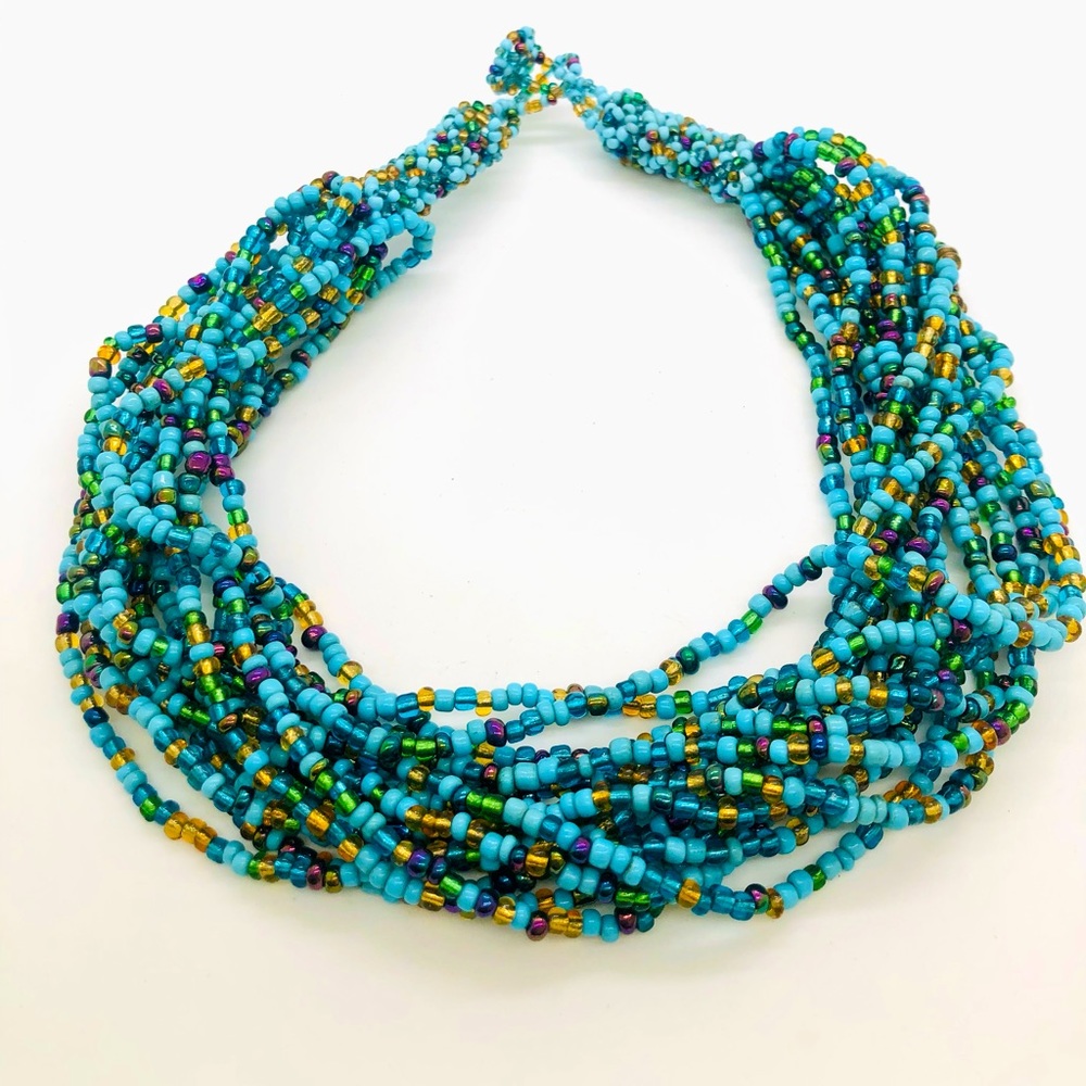 Vintage Turquoise seed bead torsade necklace